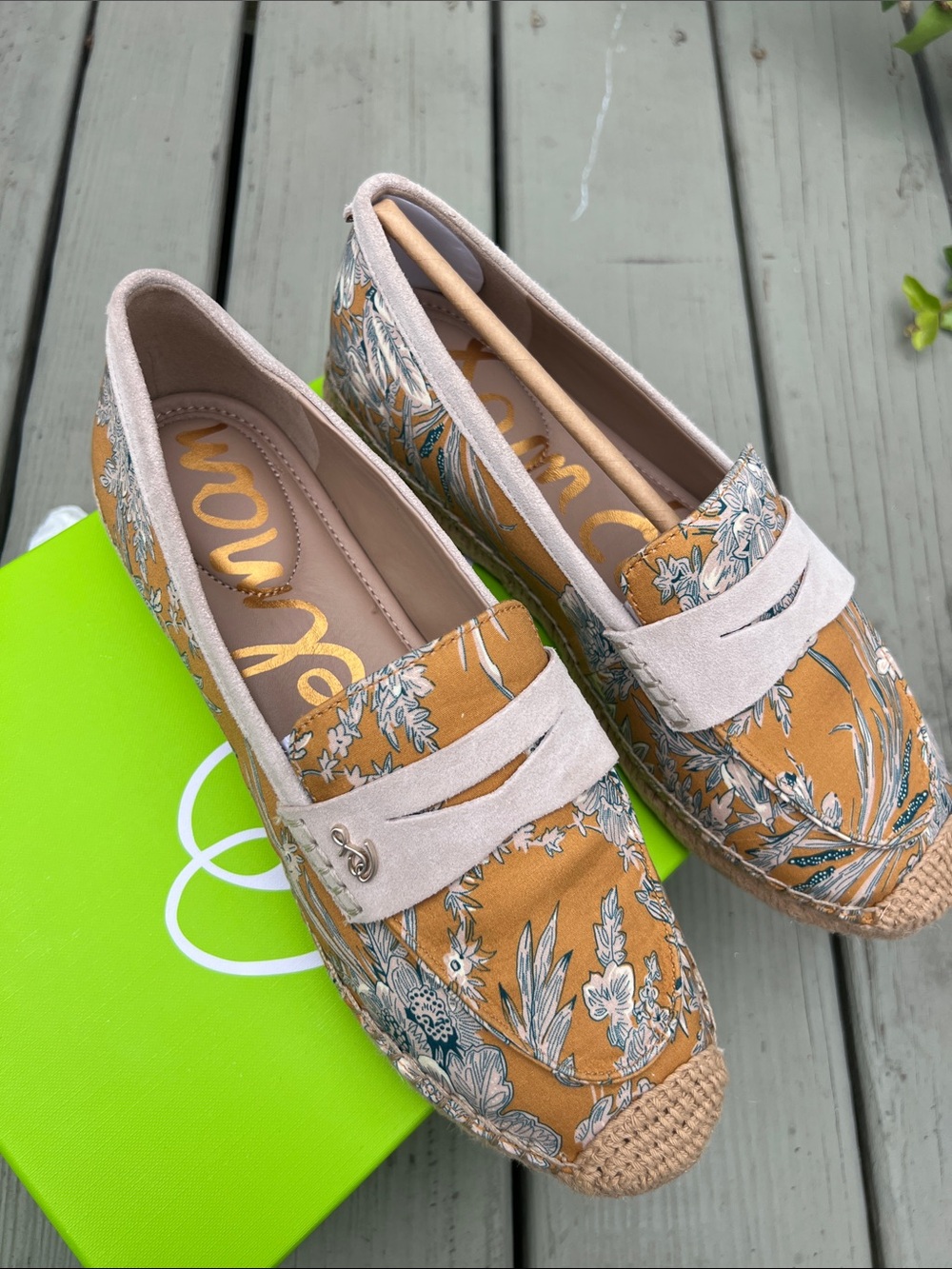 Sam Edelman Mustard Floral Espadrille Loafers with Cream Trim